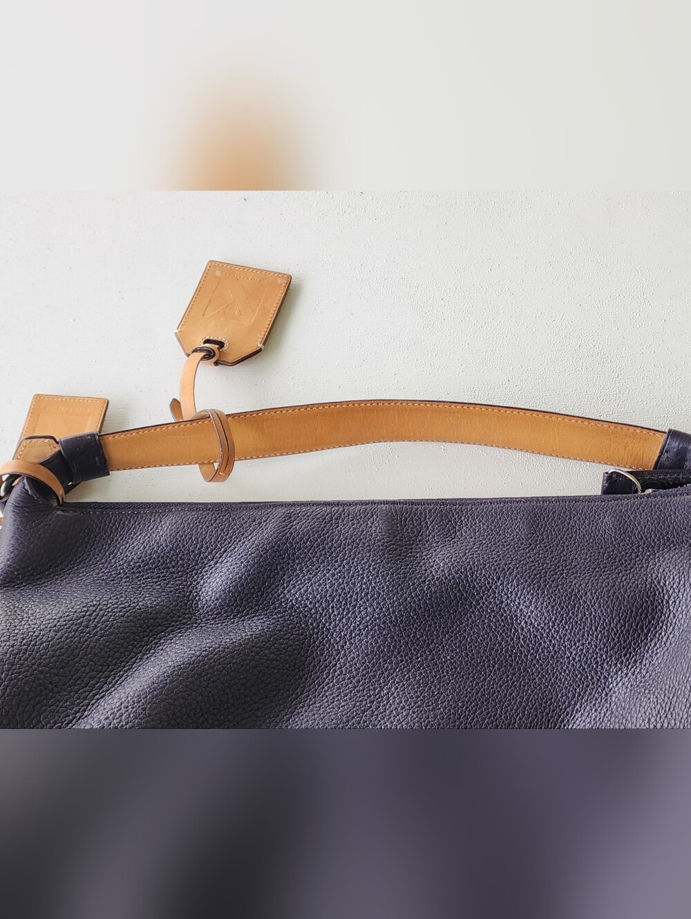 Reed Krakoff Navy Leather Shoulder Bag with Tan Accents - Picture 9 of 13